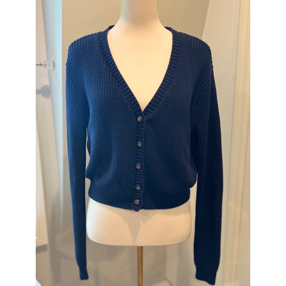 Brandy Melville Navy Chunky Knit Crop Cardigan Button Up  | Size One Size (XS/S)